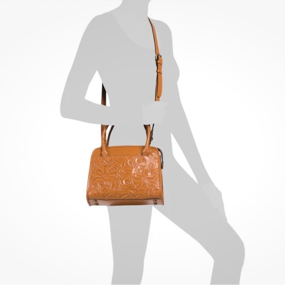 PATRICIA NASH TOOLED LEATHER PARIS SATCHEL/CROSSBODY FLORENCE TAN #558 NWT - Picture 2 of 11